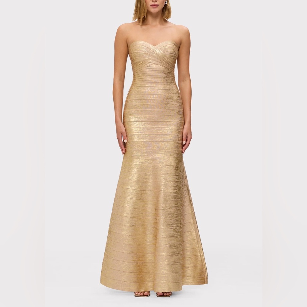 Herve Leger Gold Strapless Gown